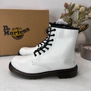FLAW Dr Martens 1460J Combat Lace Up Zip Leather Boots White JY004 Junior 5 NWD
